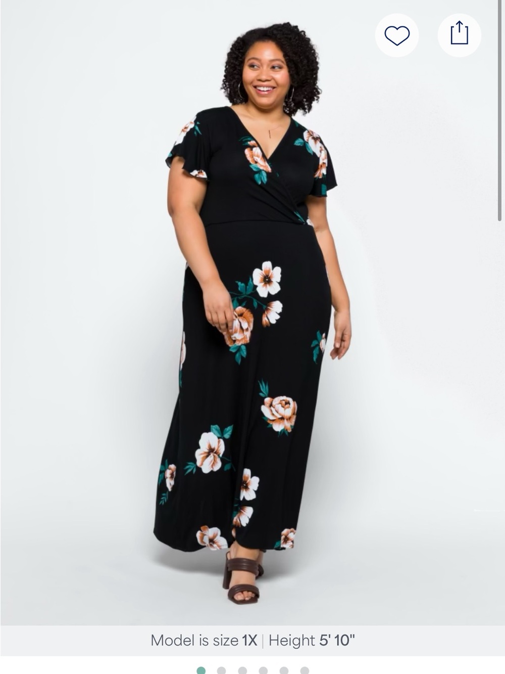 Plus Size Black Floral Surplice Maxi Dress
